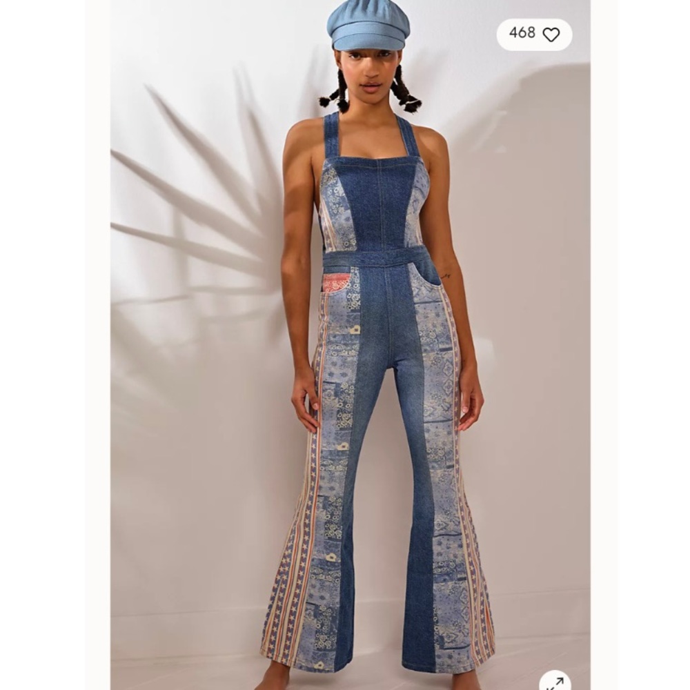 🌿|NWT| Free People Dallas Denim Flare Jumpsuit - Picture 2 of 15
